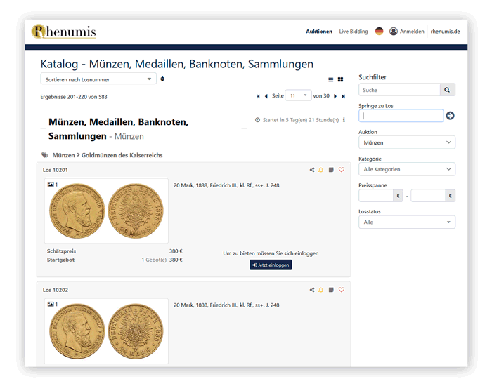 Hier gelangen Sie zu unserem umfangreichen und komfortablen Münzen-Online-Katalog
